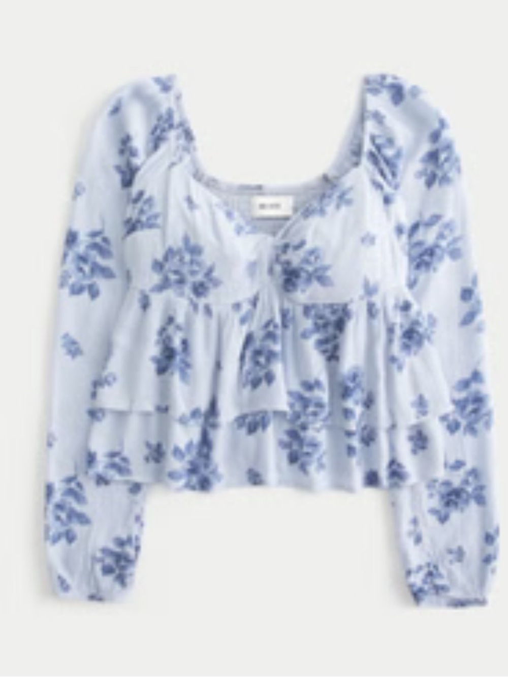 Hollister Blue Floral Smocked Square-Neck Peplum Blouse